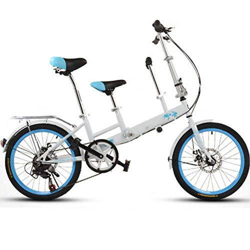 Gymqian 20-Zoll-Fahrrad, Mutter Und Kind Tandem-Falt-Schiebe-Scheibenbremse-Zaun-Sicherheitsgurt Doppelmutter Abholung Kinderfahrrad,Blau