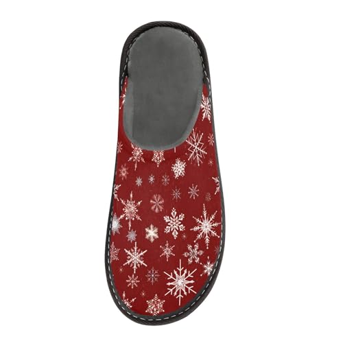 Slippers for Women Graphic Snowflakes Red Pattern Soft Winter Warm Shoes Indoor Outdoor Non-Slip House Travel Slippers3