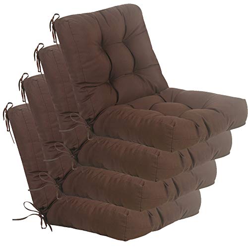 Image of QILLOWAY Outdoor Chair Cushion for Patio Furniture, Waterproof Patio Cushions Set of 4 with Ties, Fade Resistant Replacement Pads for Outdoor Rocking Chairs,Coffee