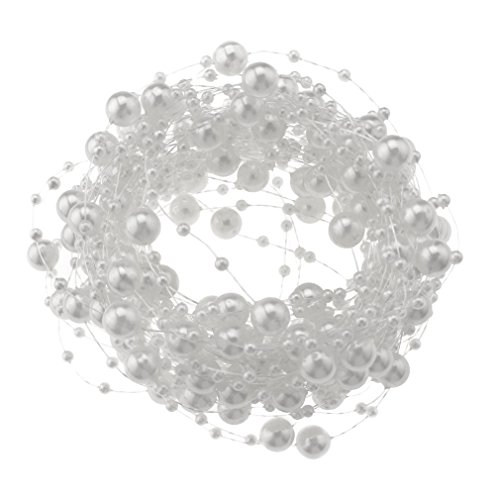 Preisvergleich Produktbild 10m Perlengirlande 8mm+3mm Weiß Hochzeit Party Tischdeko Perlenschnur Perlenband