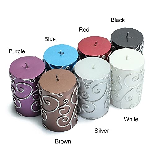 Jeco 3x4 Inch Scroll Pillar Candles (Pack of 12) Purple