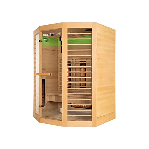 Home-Deluxe--Infrarotkabine-REDSUN-XL-Deluxe-Vollspektrumstrahler-und-Karbon-Flaechenstrahler-Holz-Hemlocktanne-Masse-155-x-120-x-190-cm-I-Infrarotsauna-fuer-2-3-Personen-Infrarot-Kabine