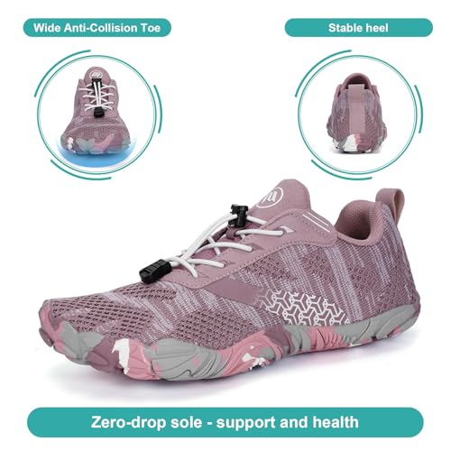 Image of Hike Barefoot Shoes, Pro Barefoot Shoes Women Men, Athletic Hiking Minimalist Water Shoe Breathable Quick Dry Zero Drop Trail Running Shoe with Non-Slip Sole & Wide Toe Box Burgundy