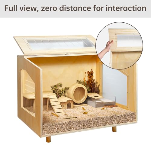 Wooden Hamster Cage - 24 inch Guinea Pig Cage Clear Small Animal cage with Open top Hamster Habitat Wooden Frame with Acrylic Panel - Image 6