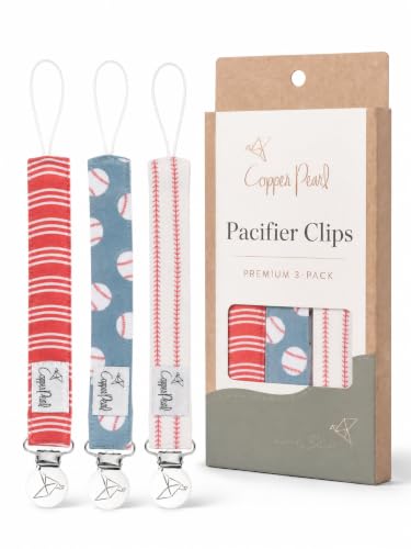 Image of Copper Pearl Pacifier Clip 3-Pack - Stylish Stainless Steel Pacifier Holder Clip for Baby Girls and Boys - Baby Pacifier Clips for No More Floor Drops - Slugger