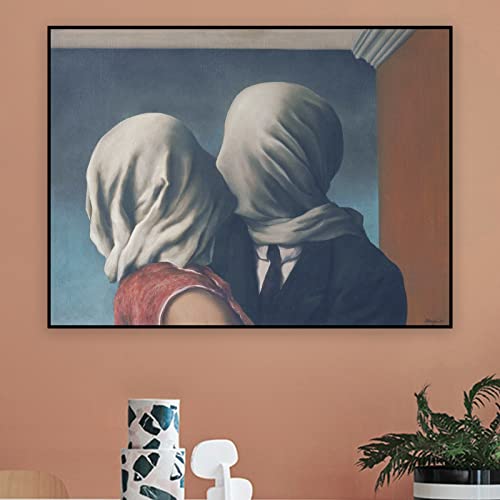 Rene Magritte Canvas Wall Art - The Lovers Poster - Fine Art Prints - Surrealism Painting Modern Home Decor For Living Room Bedroom Unframed (12X16In/30X40Cm) #TOP2