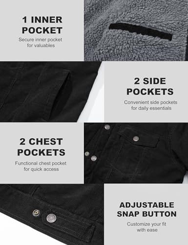 Image of MAGCOMSEN Men's Corduroy Jacket Winter Sherpa Lined Warm Thick Trucker Cargo Coat with 5 Pockets