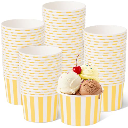 Image of Zopeal 50 Count Yellow Striped Ice Cream Cups Disposable Dessert Bowls