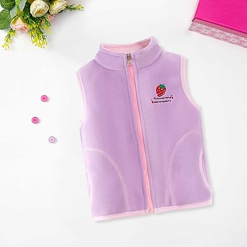 Girl Fleece Waistcoat Cute Strawberry Print Sleeveless Warm Vest Kid Fall Winter Full Zipper Outerwear with Pocket2