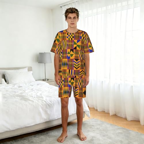 Pijama de dos piezas para hombre suave y transpirable con estampado étnico 3