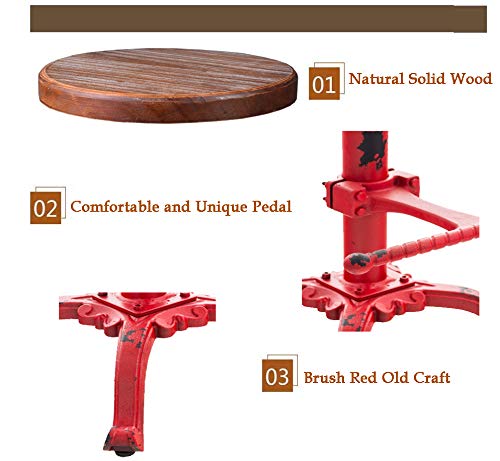Topower Industrial Retro Vintage Farm Wooden Tractor Stool Kitchen Swivel Height Adjustable Bar Stool (Antique Red) #TOP2