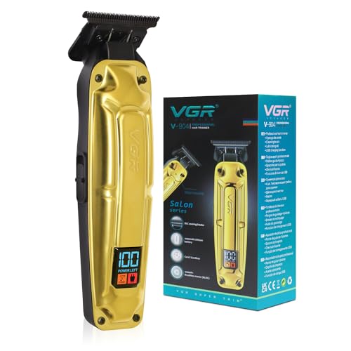 VGR V-904 Professional Hair Clipper, Trimmer for men with DLC Coating Blade, Digital LED Display, Brushless motor, 4 Cutting Combs,250min Runtime,2000mAh Lithium Battery (Gold) 2 Year Warranty