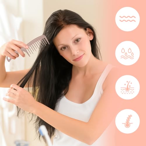 2 Stück Breiter Zahnkamm, Lockenkamm mit Gewelltem, Grobzinkiger Kamm für Locken, Verdickt und langlebig, Entwirrt und Definiert Locken, Rosa