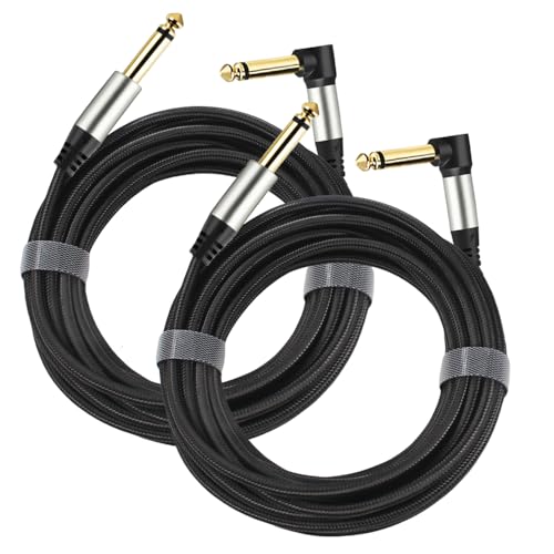 Adoerpai 2-Pack Gitarrenkabel 1/4 Zoll 6,35mm Stecker zu Stecker Klinke rechtwinklig zu gerade Nylon geflochten TS Mono Instrumentenkabel (5m)