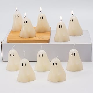10 Pieces Halloween Indoor Decor Candles, White Ghost Candles, Soy Wax Cute Spooky Halloween Decorations for Party Home Bedroom Room Tables Decorations