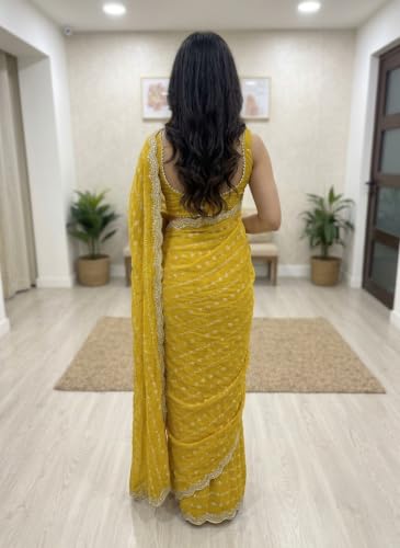 Image of RADHA Women's Embroidery Work Saree with Designer Border for Festive and Traditional Ethnic Drape Saree with Detailed Thread Style Pattern and Elegant Occasion Look