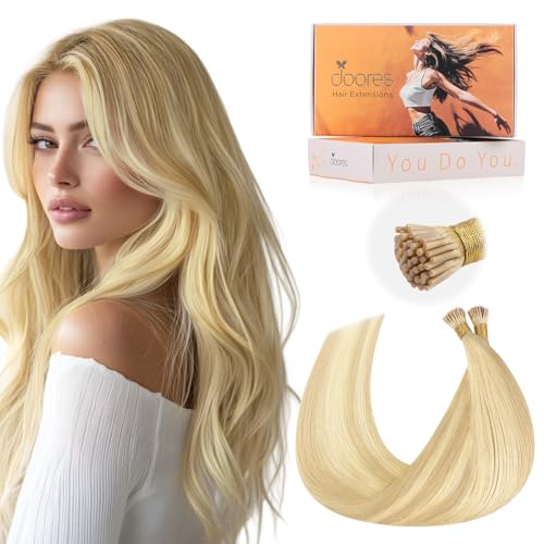 Doores Itips Hair Extensions Human Hair, Drity Blonde Mixed Platinum