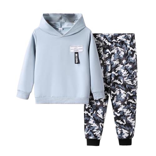 Image of Boys 2 Piece Outfits Long Sleeve Hooded Sweatshirt Top Camouflage Sweatpants Fall Winter Clothing Set 5-10T
