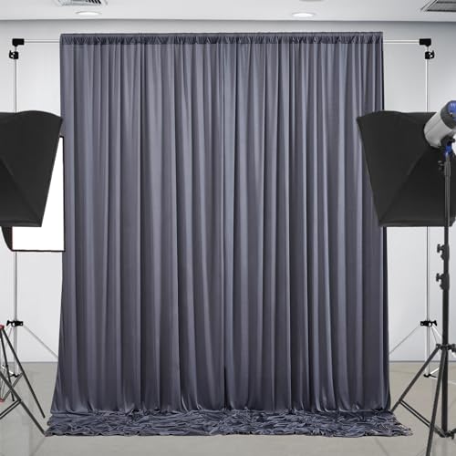 10 ft x 10 ft Wrinkle Free Charcoal Backdrop Curtain for Parties, Dark Grey Polyester Photo Backdrop Drapes for Baby Shower Wedding Engagement Birthday Party Backdrop Stand,5ft x 10ft 2 Panels