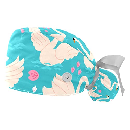 Chapeaux bouffants JDEZ 2PCS avec cygnes mignons et casquettes de travail ajustables