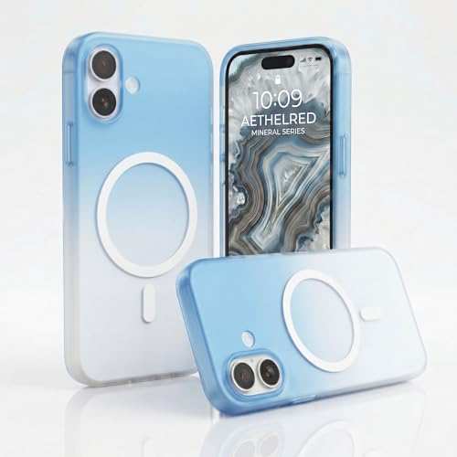 Image of amazon basics Paper Thin Case Cover for iPhone 17 | Matte Finish | Gradient Case, Shaded Color | Compatible with magsafe | (Blue White, iPhone 17)