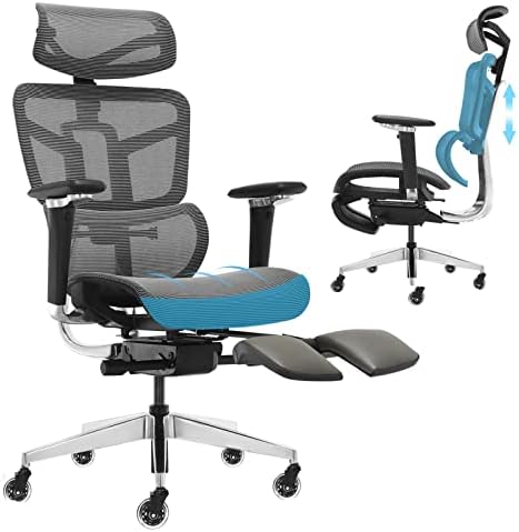 SAMOFU Ergonomic Office Chair with Foot Rest, High Back Desk Chair with 3D Adjustable Backrest, Mesh Computer Chair with 5D Armrest and Breathable Mesh Seat for Relaxation, 5 Years Warranty