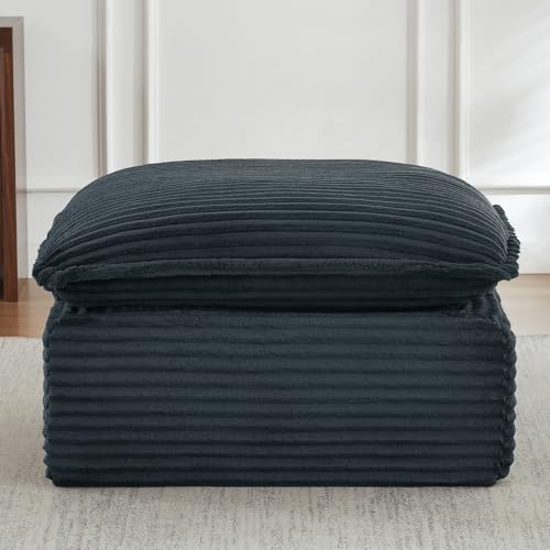 Image of Corduroy Ottoman for Living Room Bedroom, Soft Memory Foam Footstool, Boneless Extra Seating & Coffee Table (No Assembly)