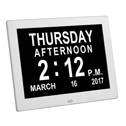 Digitaler Wecker Aluminiumlegierung Metall 8 Zoll, Digitale Kalenderuhr für schwere Demenz von Demenz, Kindern, älteren Menschen usw.-Gold