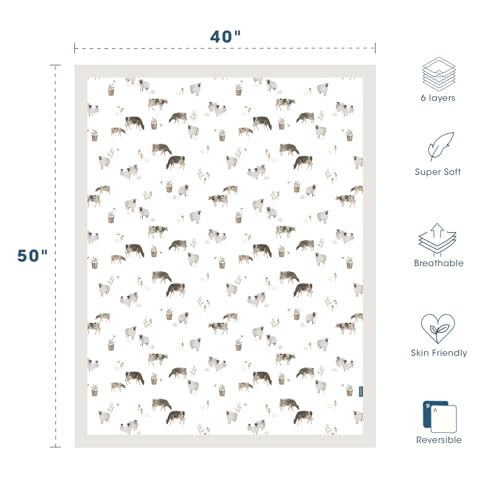 Image of GRSSDER Muslin Cotton Quilt Blanket - Silky Soft and Breathable Baby Blanket Quilt, Oversized Muslin Blankets for Newborns, Toddlers & Kids, 6 Layers Reversible Design for All Seasons, 40 inch x 50 inch