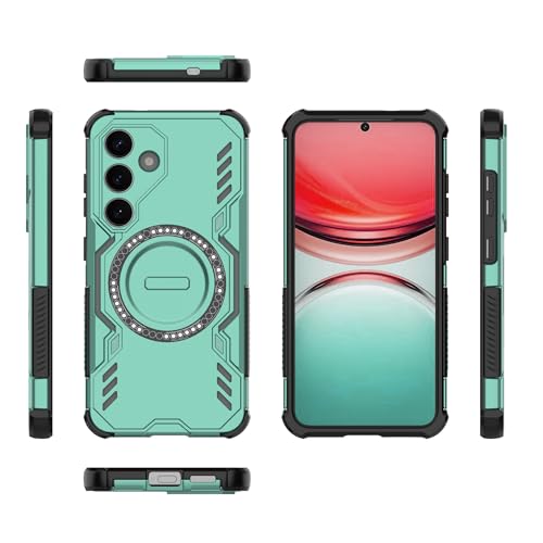 Pełna osłona zawiasu Kompatybilny z Samsung Galaxy S25 5G Pełna obudowa Wytrzymała, odporna na wstrząsy Twarda Cienka Solidna obudowa z obsługą ładowania bezprzewodowego Ochronne etui na telefon(Ye?il