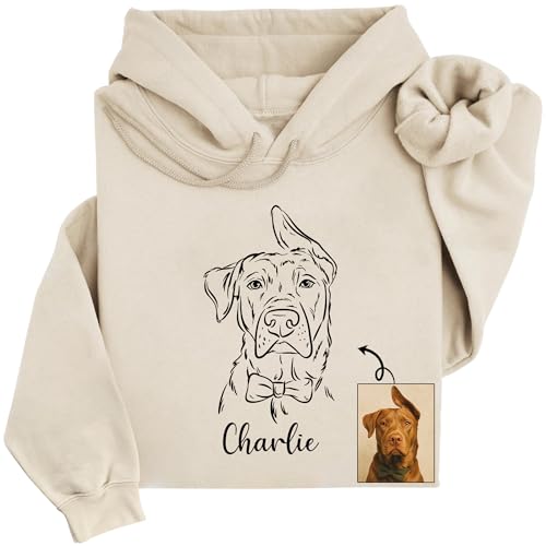 Noni Personalized Portrait Hoodie or Sweatshirt with Dog Cat Photo, Custom Sweatshirt with Drawing and Name, Unique Gift for Dog Mom Dad, Animal Lover Birthday 4