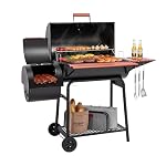 Royal Gourmet 30-Inch Charcoal Grill with Offset Smoker, Wood-Painted Table - Image 4