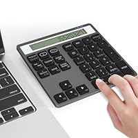 Bluetooth Nummernblock mit Taschenrechner - 2 in 1 Kabelloser Ziffernblock mit 34 Tasten + Taschenrechner Display, Numerische Tastatur Nummernpad für Laptop, Macbook Pro, Air, Mac, iMac, iPad, iPhone