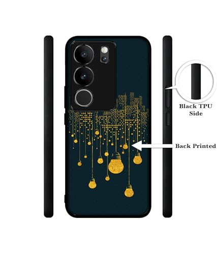 Image of City Light Pattern Design Premium 2D Printed Metal Back Case Cover for Vivo V29 5G / V29 Pro 5G, Black