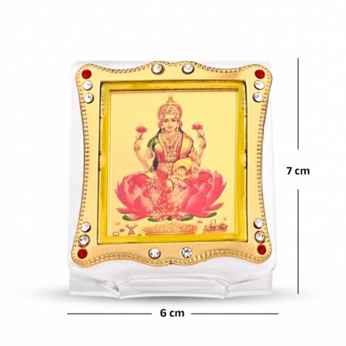Image of Laxmi ji Car Dashboard Idol Golden Foil (Plated), Religious Frame for Car, Home Temple, Office Decor Divine Gift Item for Pooja & Festive Occasions