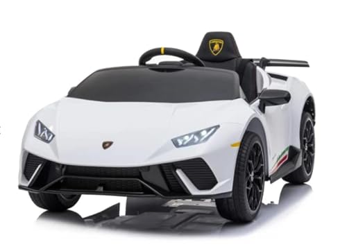 FINOOS Kinder Elektroauto Lambo Huracan Kinderauto 12V mit Fernsteuerung 2,4Ghz, Gummireifen, Ledersitz 1 bis 5 Jahre (Weiß) Cover