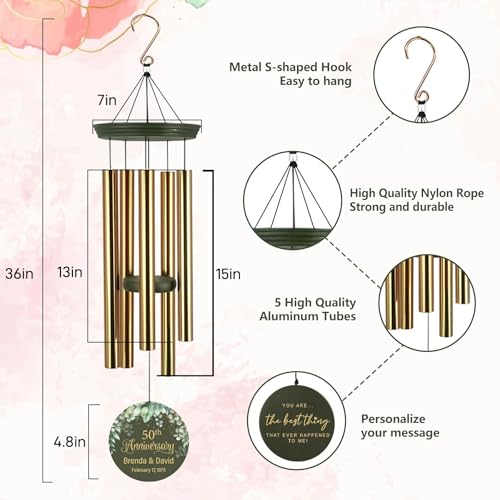 Image of Personalized Wind Chimes Anniversary, Customized Wedding Gift for Couples, Anniversary Wind Chime for Husband /Wife Loving Memory,30 /36inch