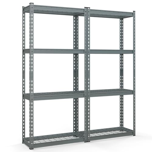 Goplus 4-Tier Metal Shelving Unit, 2 Pack Heavy Duty Wire Storage Rack with Anti-Slip Foot Pads, Height Adjustable Shelves for Warehouse, Kitchen, Living Room, Garage, 12' D x 27.5' W x 60' H