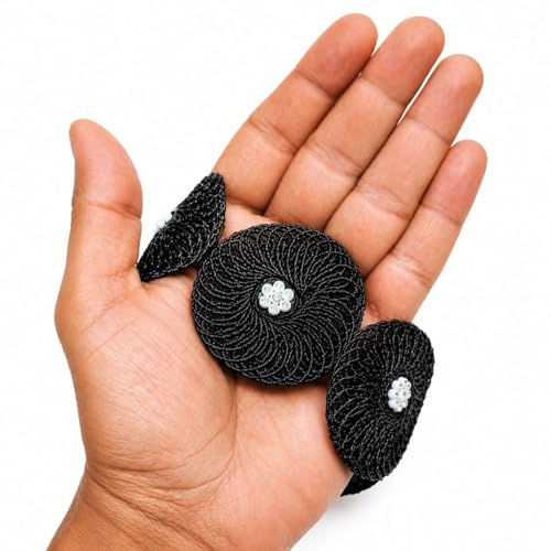 Image of Balar Creation Diamond Stone Moti Work Black Lace Zari Border (6 cm Wide, 9 Meter Roll) - Embroidery Cutwork Trim Ribbon for Saree, Blouse, Lehenga, Dupatta, and Sewing Crafts (Black)