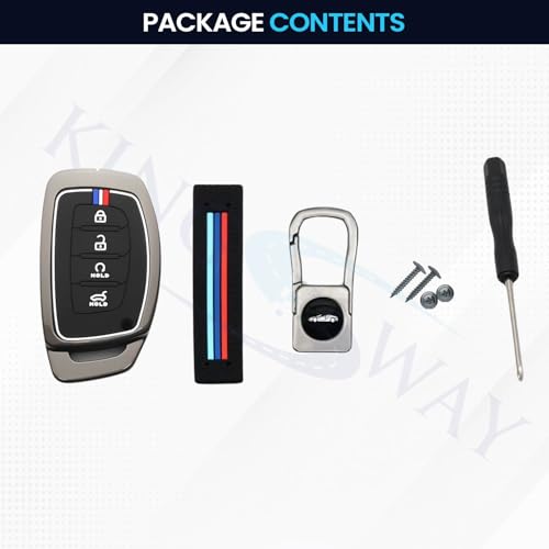 Image of KINGSWAY Hyundai Car Key Cover and Keychain Perfect Shape and Compatible with 4 Buttons Smart Key of All Hyundai Cars, Remote Key Shell, Key Case, Car Key Chain Cover, 360 Protection, Gunmetal Grey