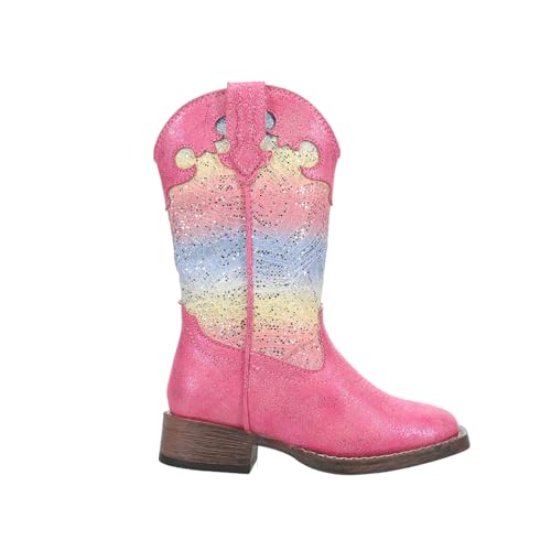 ROPER Kids Girls Glitter Lace Square Toe Casual Boots Mid Calf - Pink