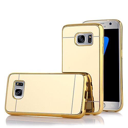 TabPow Galaxy S7 Case, Improved Mirror Reflection, Scratch-Resistant Bling Luxury Slim TPU PC Case Cover For Samsung Galaxy S7 - Gold