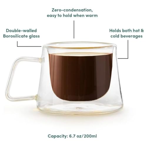 Image of ANKUL Heat Resistant Double Wall Glass Coffee Mugs Set of 2 Clear Insulated Coffee Glass, Cappuccino Cups, Latte Cups, Beverage Glasses (2, FloatGlass)