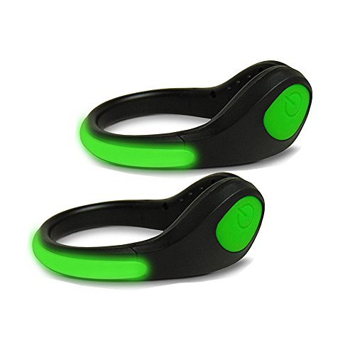 WisHome LED Safety Shoes Clip Lights Reflective Night Running Gear with 2 Lighting Modes for Running Jogging Walking Biking Fit for Women Men Kids Pets (1 Pair, Green)