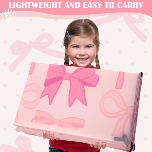 Image of Shellwei Vinyl Nap Mat Kid Preschool Daycare Sleep Mat,Pink Bow | 1 inch Thickness, 45 inch x 19 inch x 1 inch, 4-section Softness Rest Mat, Suitable for Daycare Travel, and Home, Easy to Clean
