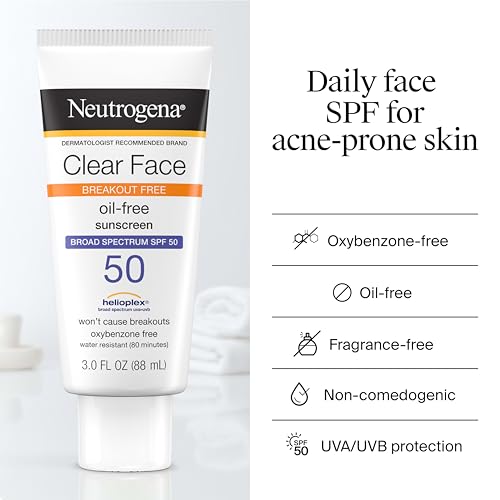 Neutrogena Clear Face Sunscreen Lotion SPF 50 for Acne-Prone Skin Broad Spectrum UVA UVB Protection Oil-Free No-Fragrance No-Oxybenzone Water-Resistant Daily Face Moisturizer, 3 fl oz - Image 6