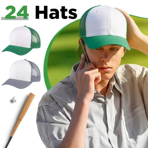 Image of Suhine 24 Pcs Blank Trucker Hat Bulk Unisex Mesh Baseball Cap for Sublimation Embroidery Vintage Adjustable Hat for Men Women