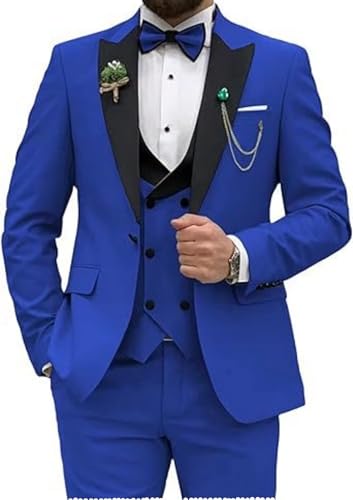 Men’s Suit Slim Fit 3 Piece Suit for Men One Button Blazer Jacket Vest Pants Mens Tuxedo Set for Wedding Dinner Prom