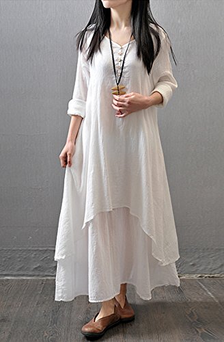 R.Vivimos Women Long Sleeve Cotton Casual Loose Plus Size Irregular Long Dresses2