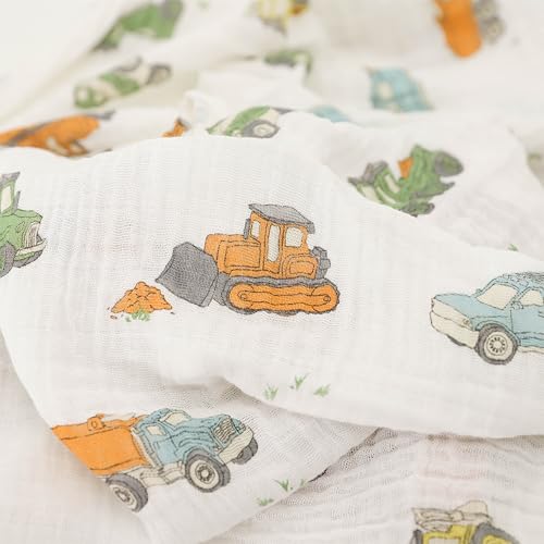 Image of Little Unicorn Muslin Swaddle Blanket for Newborns & Infants | Soft & Breathable Fabric | Set of 3 Baby Blankets for Swaddling, Nursing, Shower Gifts (Work Trucks)